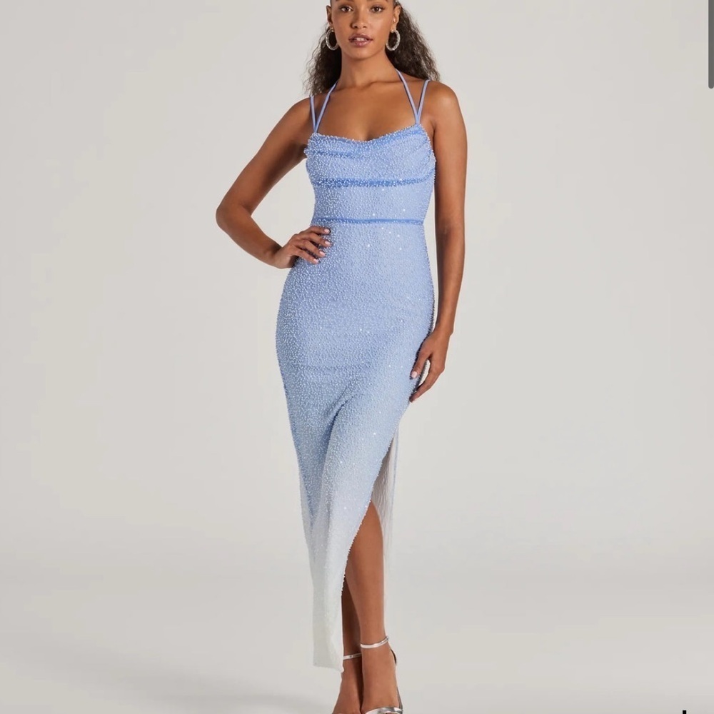 NWT Windsor Nia Beaded Ombre Mesh High Slit Formal Dress size XS